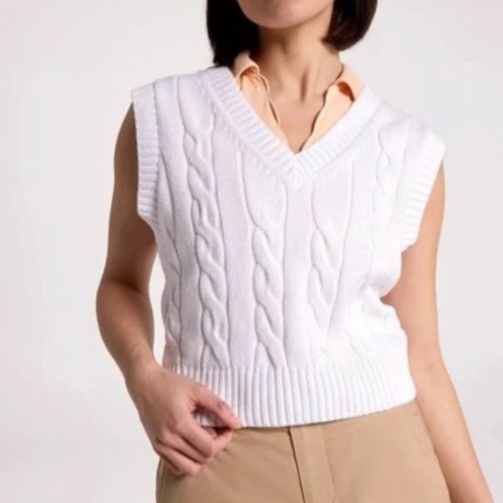 NEW Walter Hagen Clubhouse Womens XL White Cable Knit Golf Vest Cotton Blend NWT